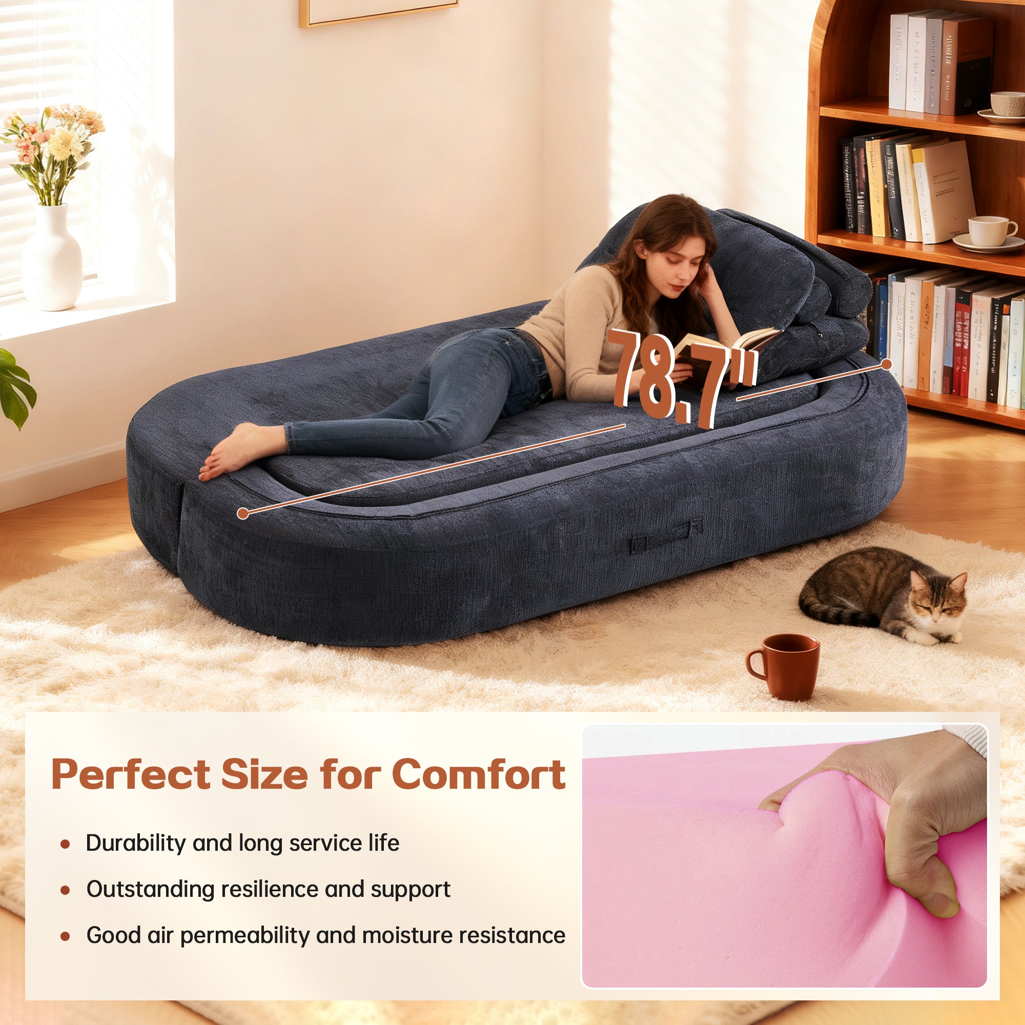 Convertible Floor Sofa Corduroy – Foam-Filled with 2 Pillows