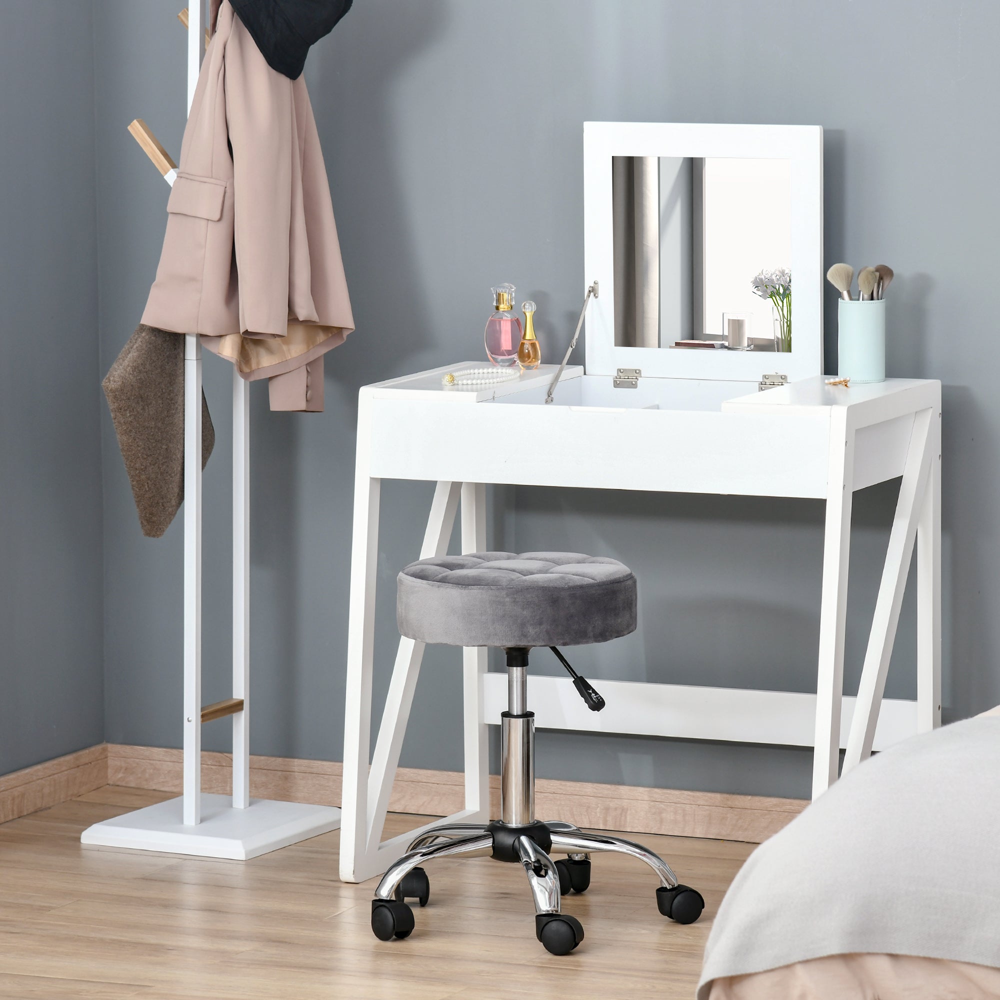 Round Rolling Stool with Height Adjustable Lift
