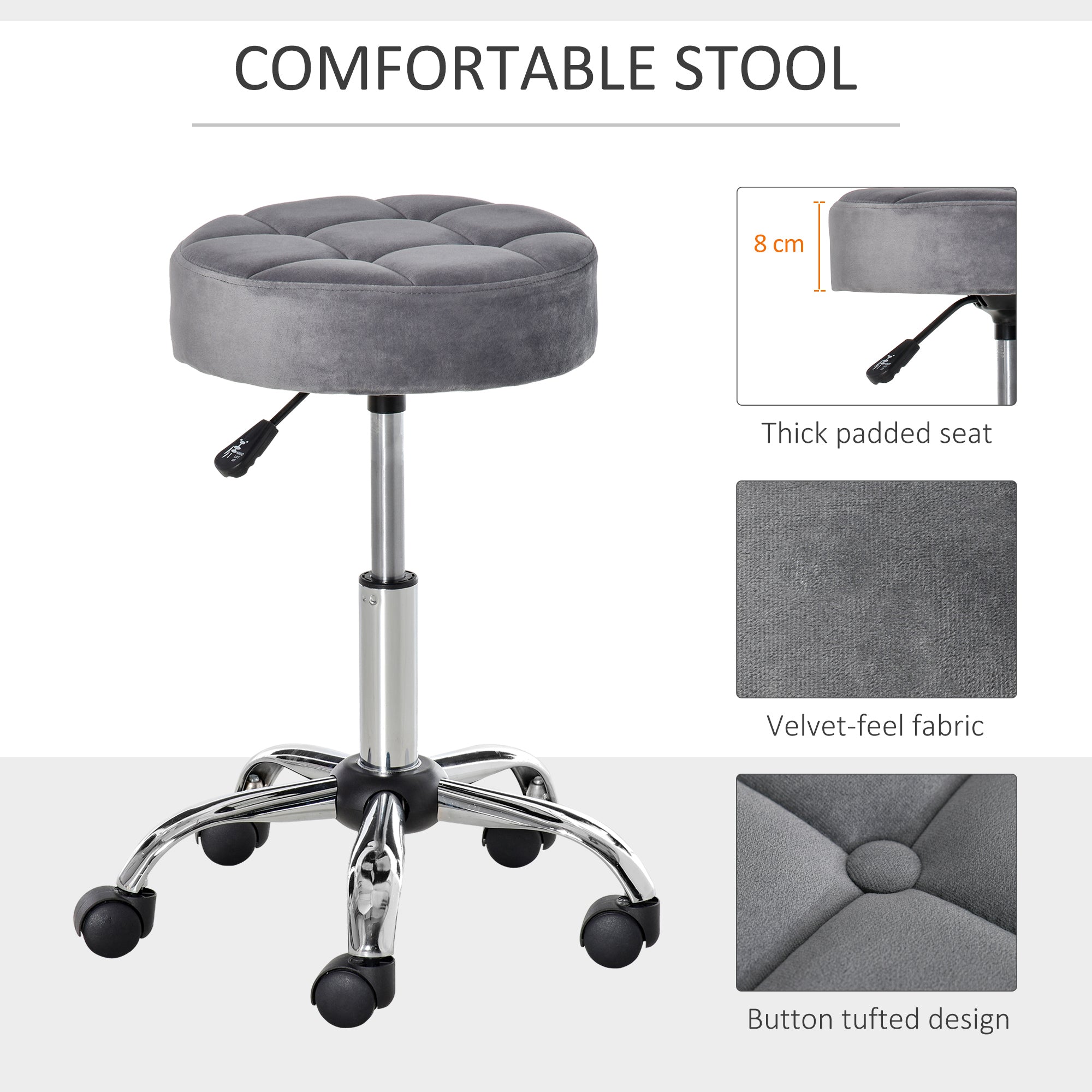 Round Rolling Stool with Height Adjustable Lift