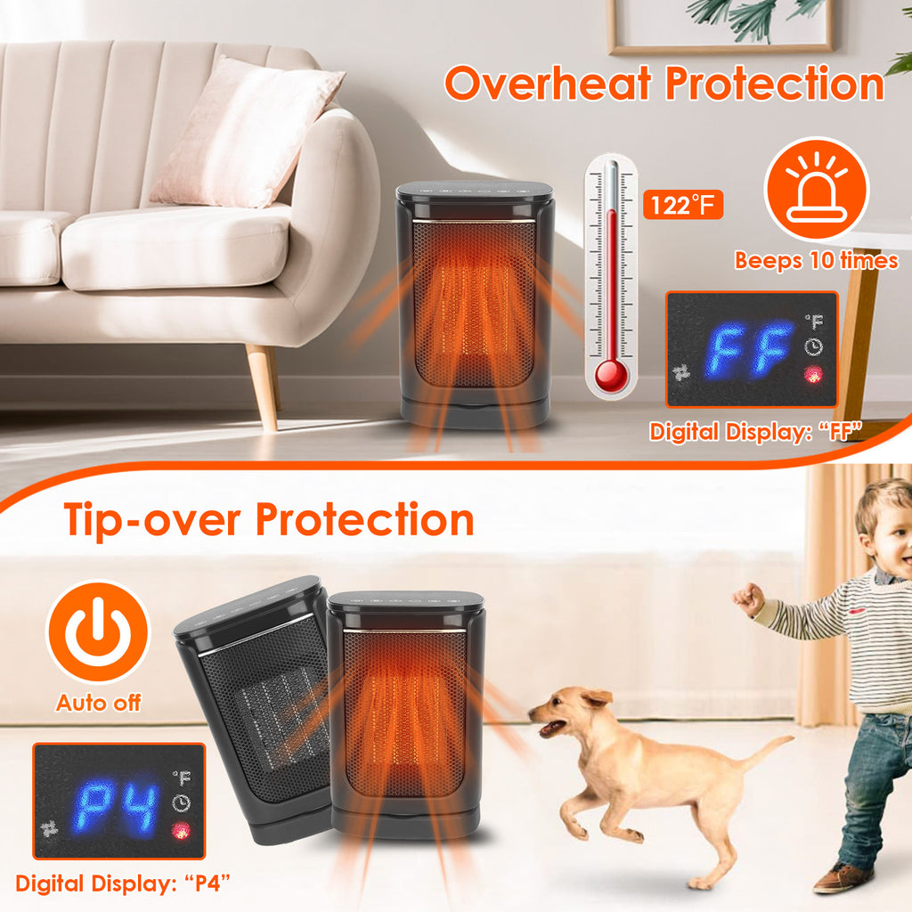 1500W Ceramic Electric Space Heater with Fan & Safety Tip-Off
