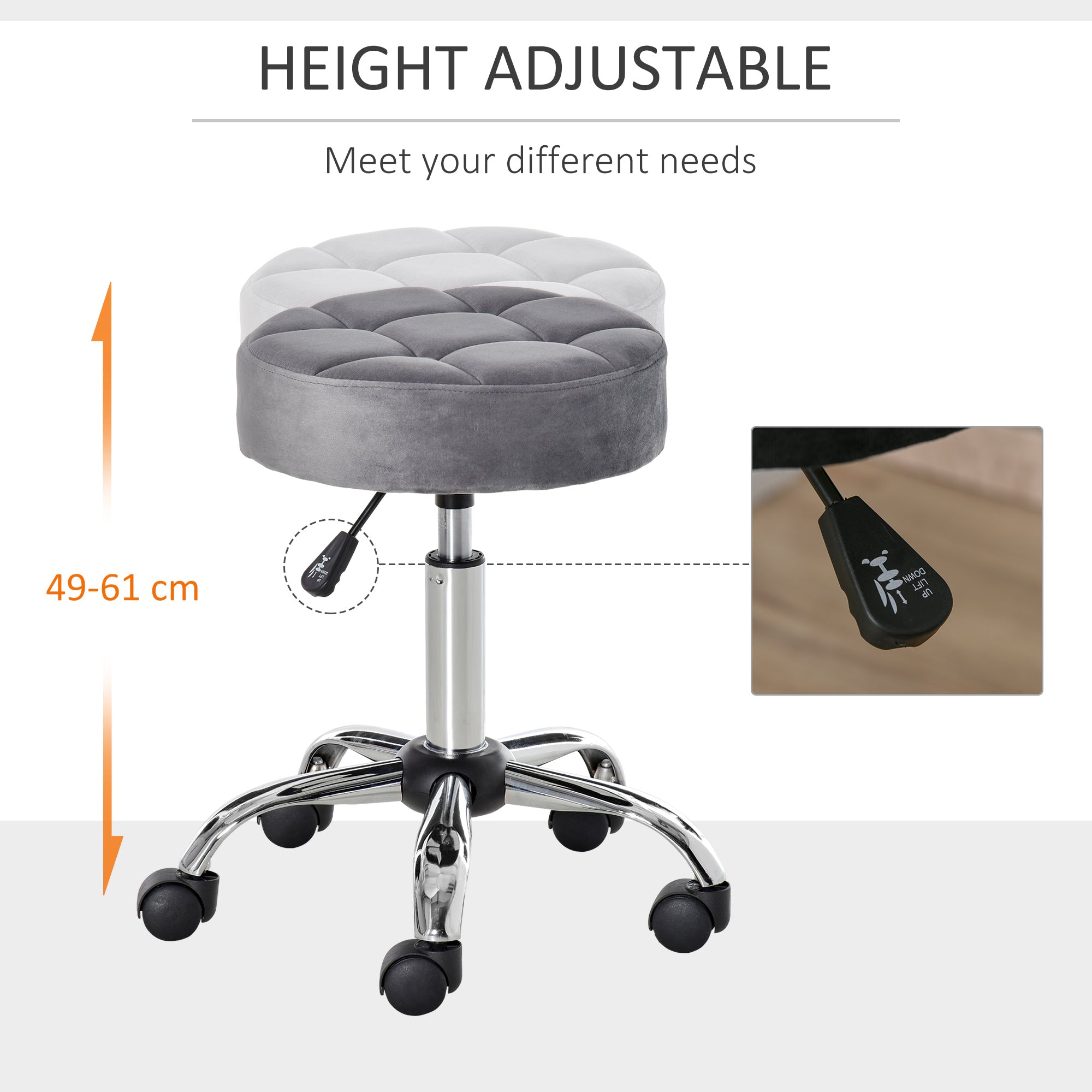 Round Rolling Stool with Height Adjustable Lift