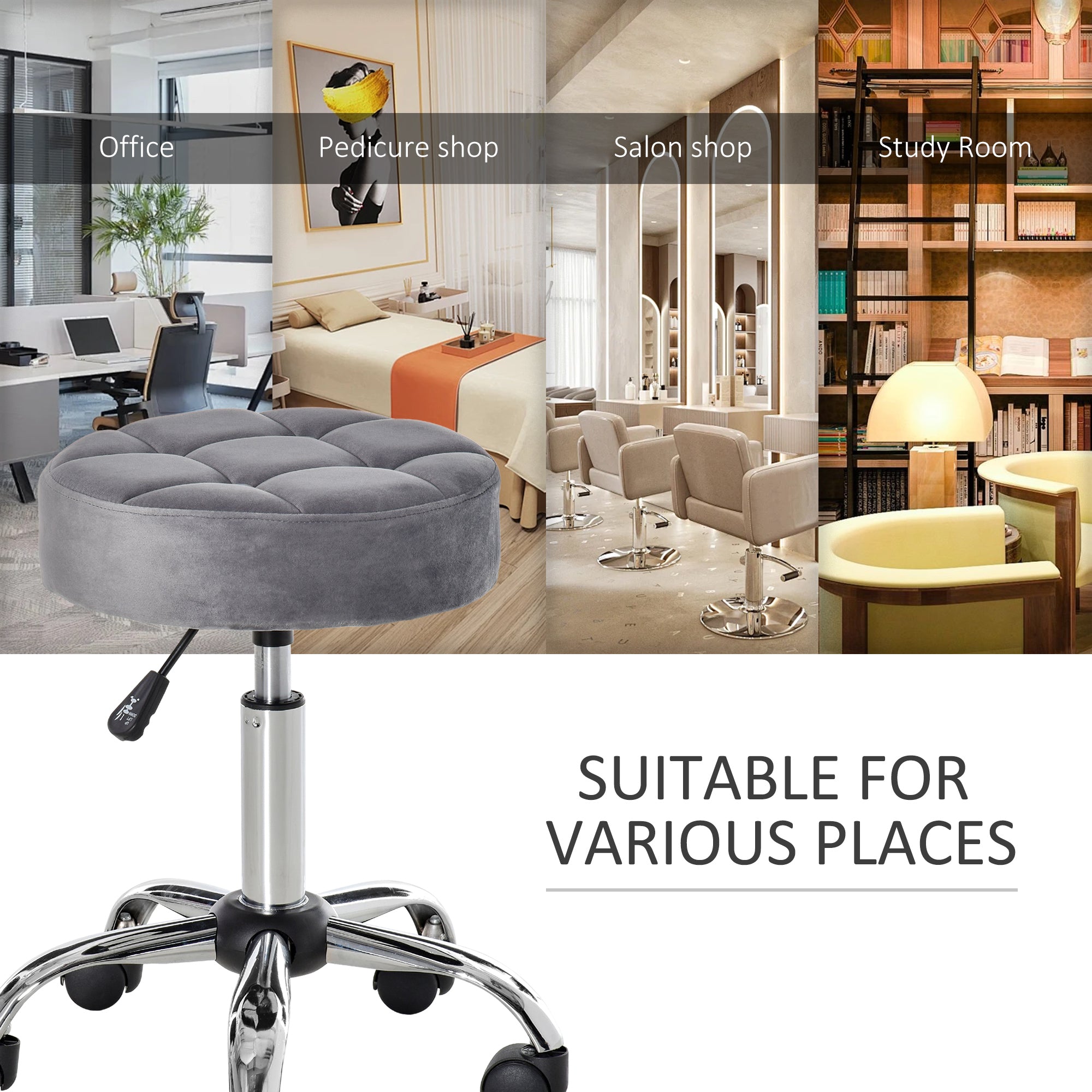 Round Rolling Stool with Height Adjustable Lift