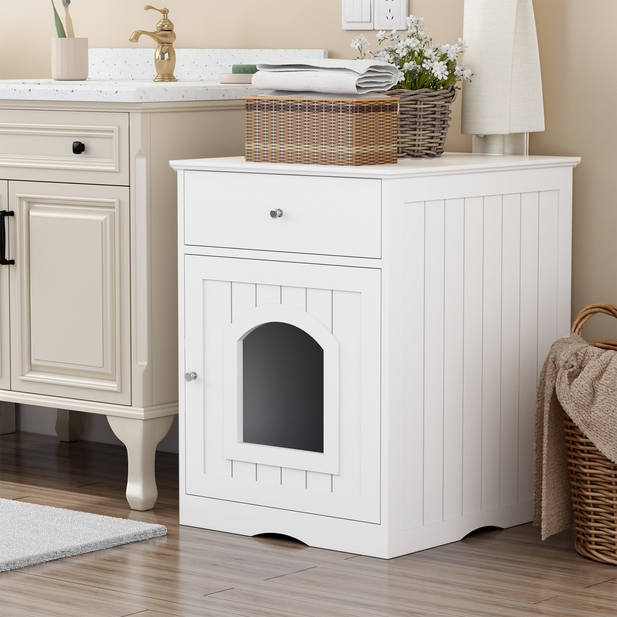 Wooden Pet House Litter Box Enclosure