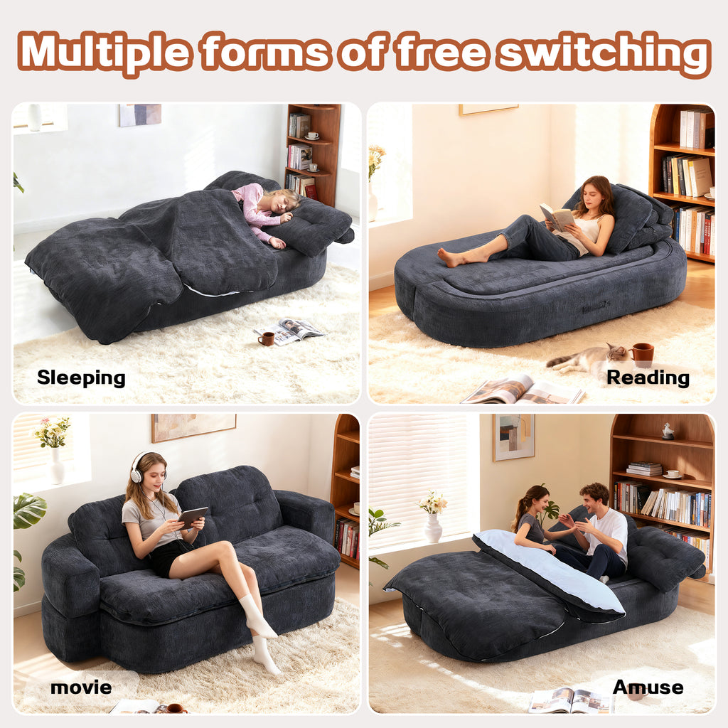 Convertible Floor Sofa Corduroy – Foam-Filled with 2 Pillows