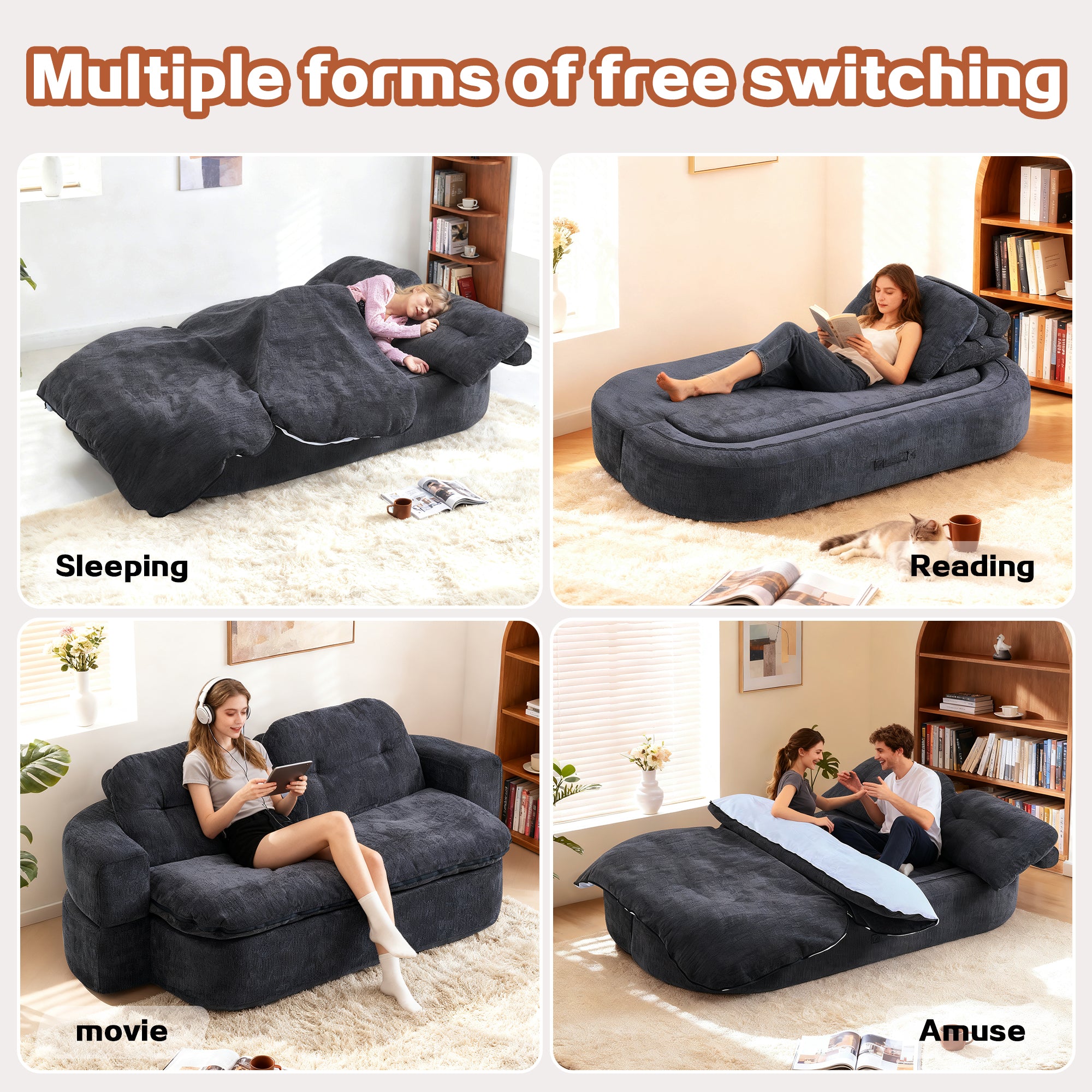 Convertible Floor Sofa Corduroy – Foam-Filled with 2 Pillows