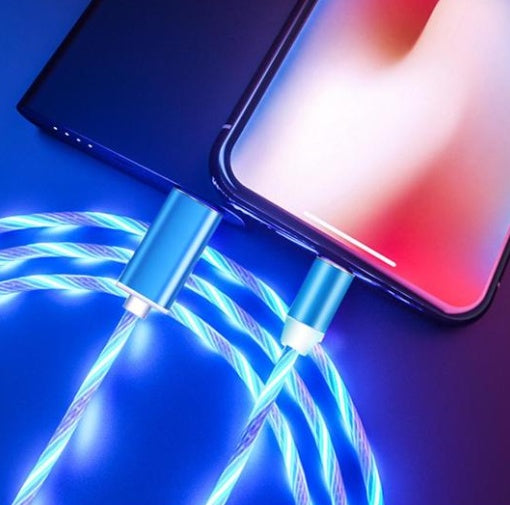 Magnetic LED Flowing Light Charging Cable – iPhone & USB-C
