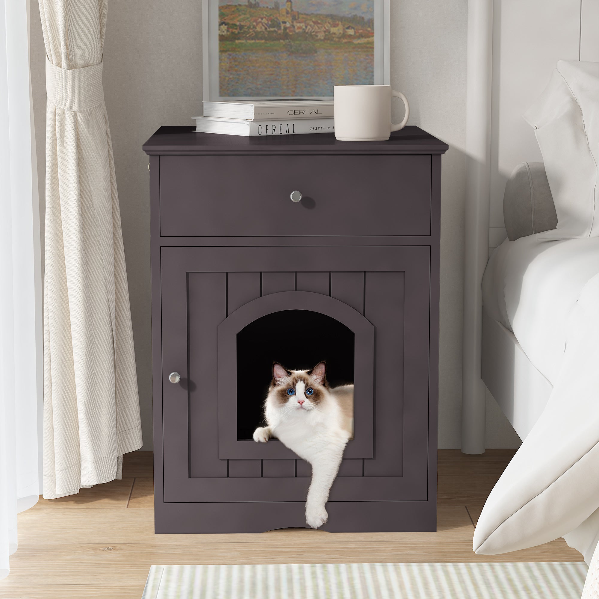 Wooden Pet House Cat Litter Box Enclosure