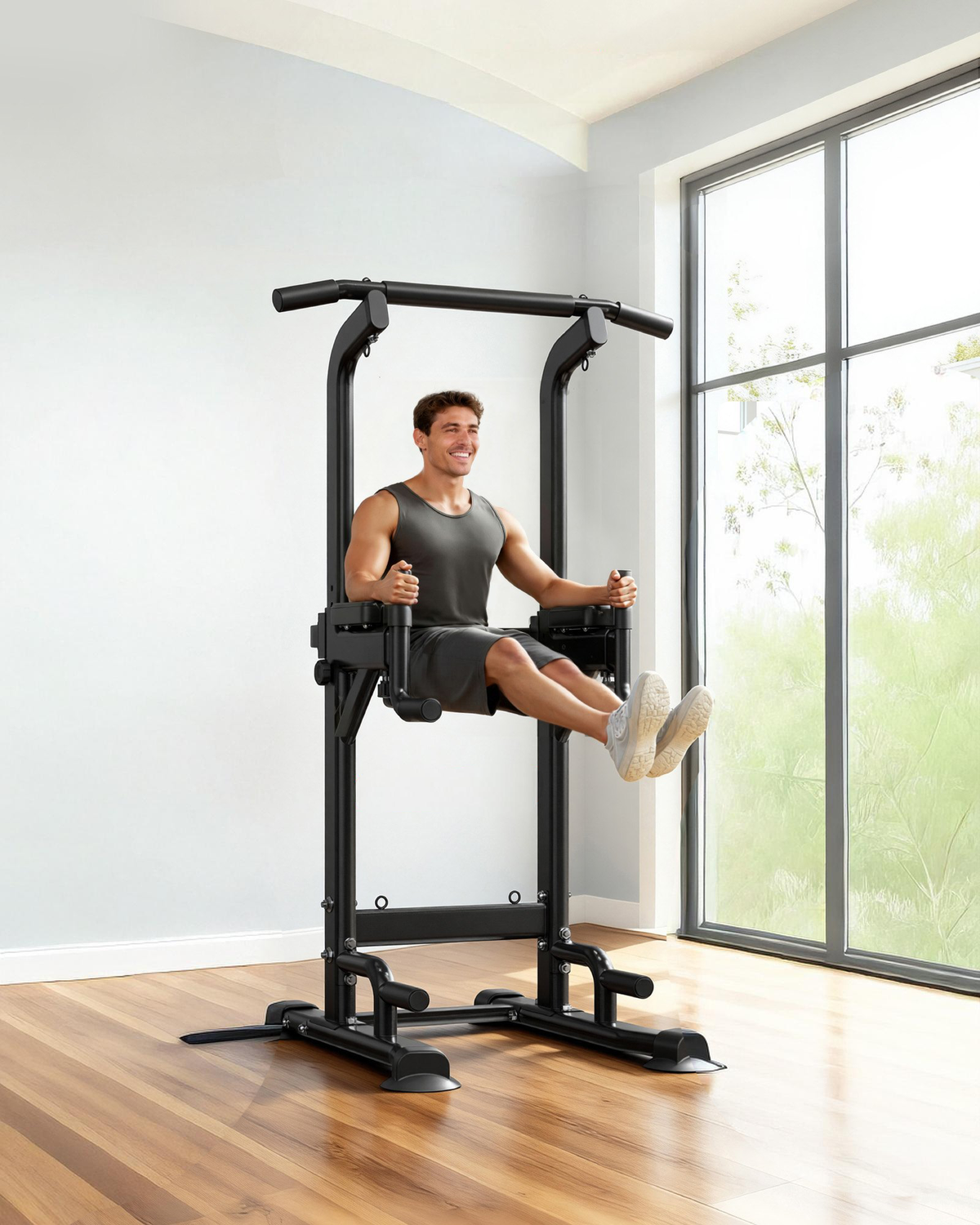 Power Tower Dip Station with a man doing exercise