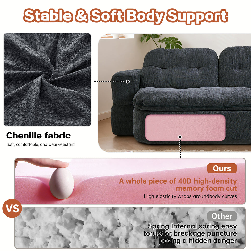 Convertible Floor Sofa Corduroy – Foam-Filled with 2 Pillows