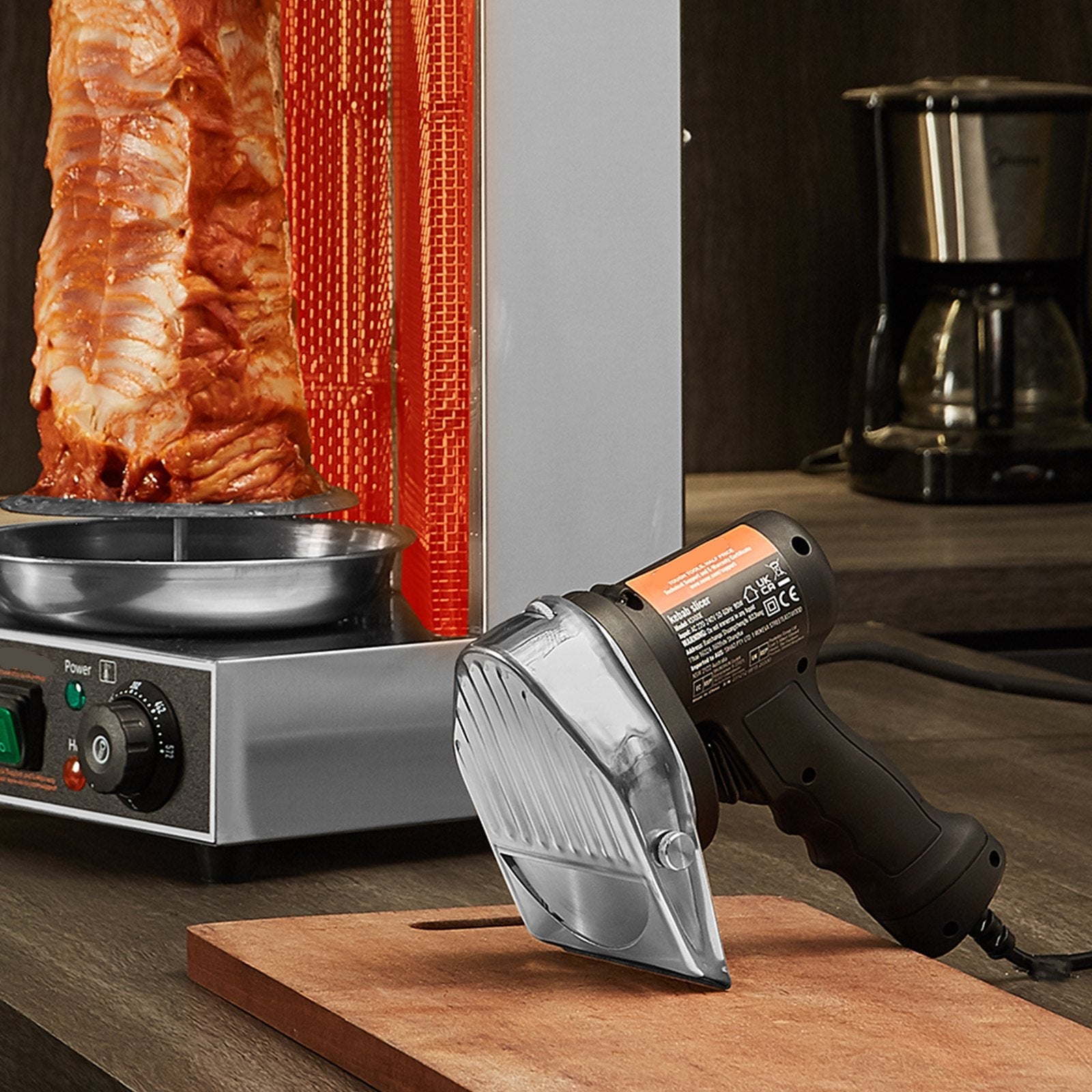 80W Electric Shawarma Knife with Dual Blades – Flat & Serrated