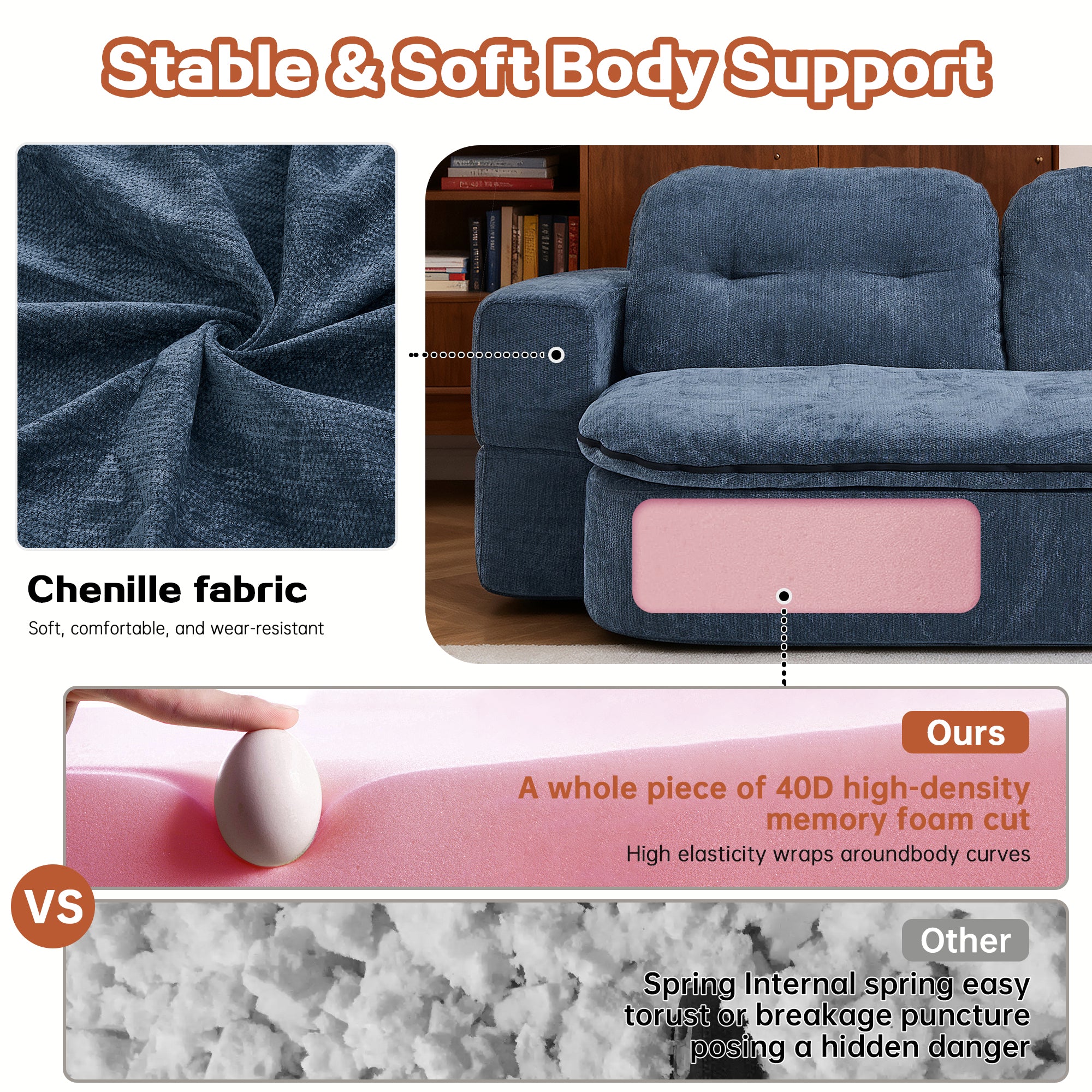 Convertible Floor Sofa with 2 Pillows – Sleeper Sofa Bed