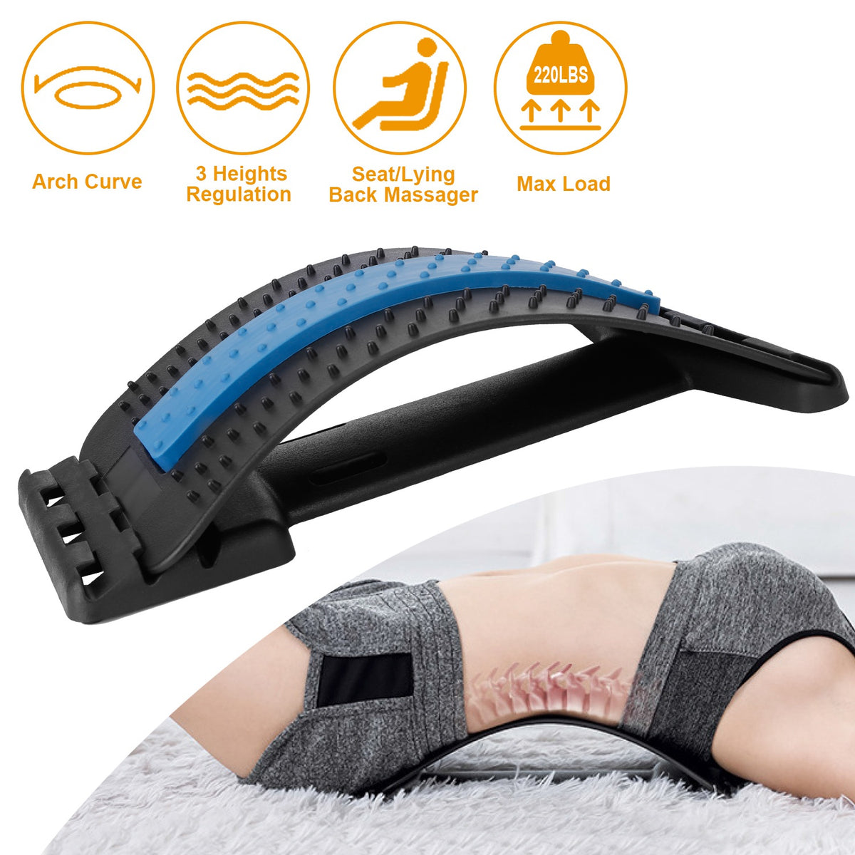 Back massager with features highlighted on a white background