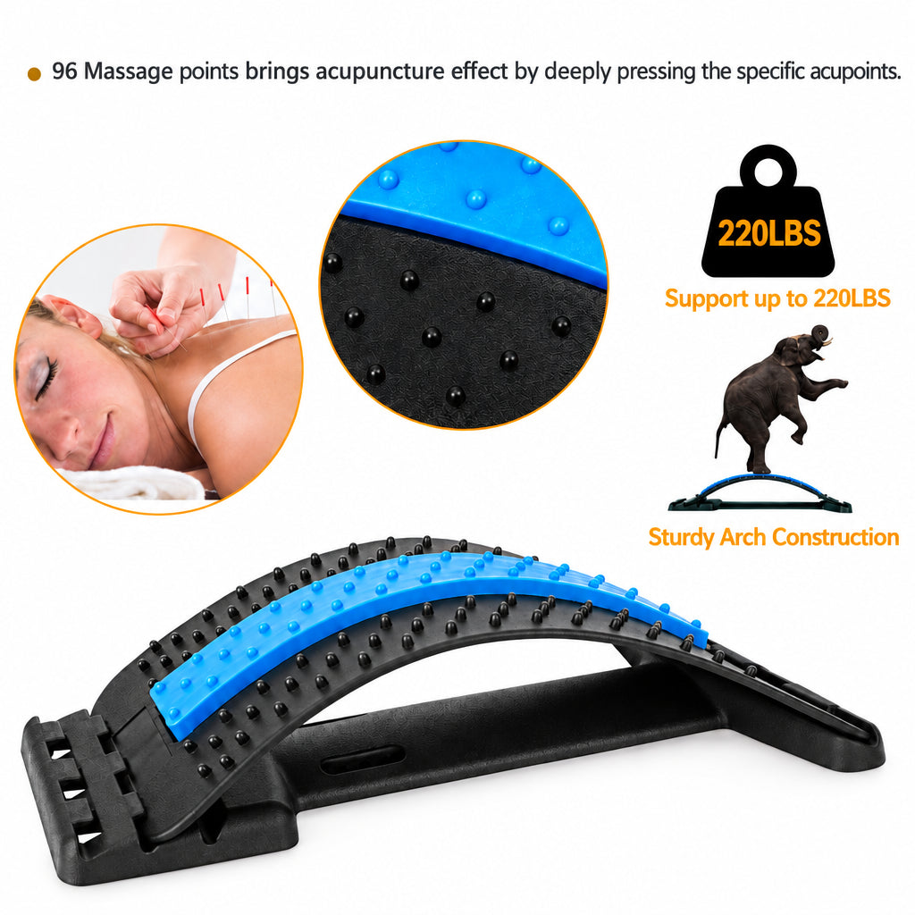 Back Stretcher with massage points and support capacity details on a white background