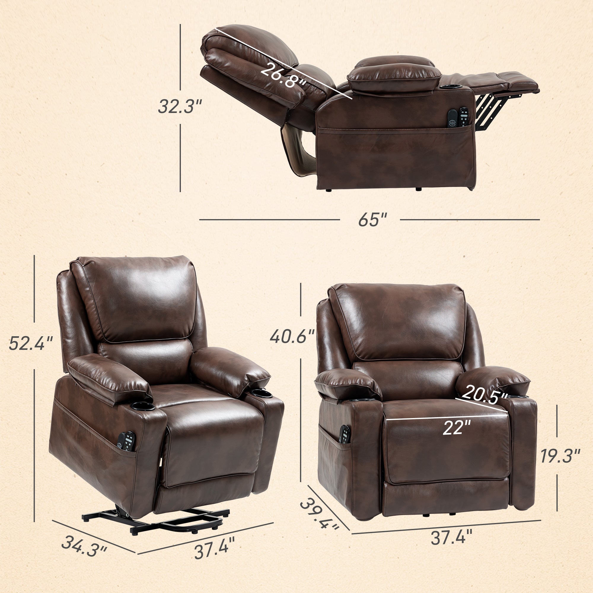 Power Lift Recliner Chair with Massage, Heat & USB Charging