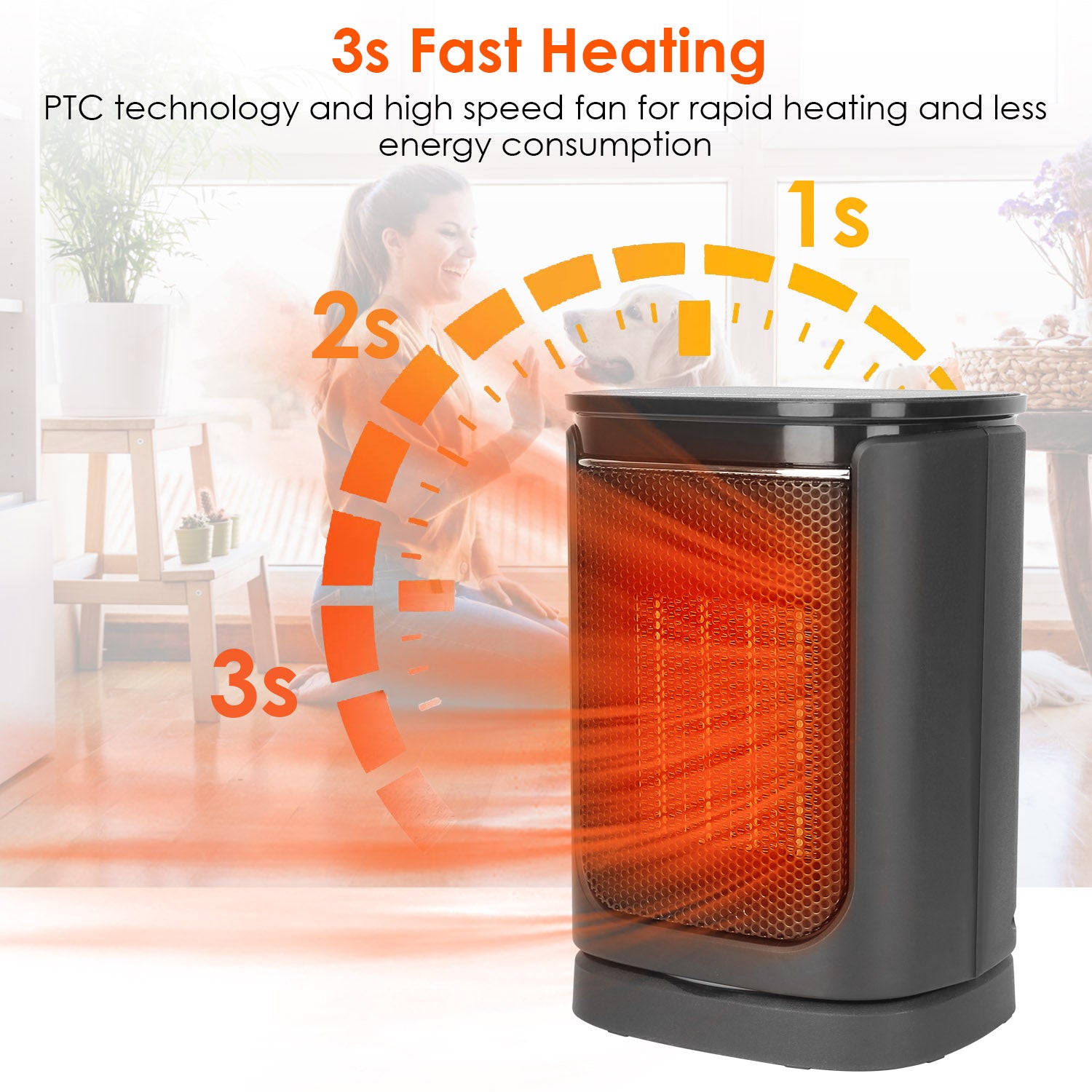 1500W Ceramic Electric Space Heater with Fan & Safety Tip-Off