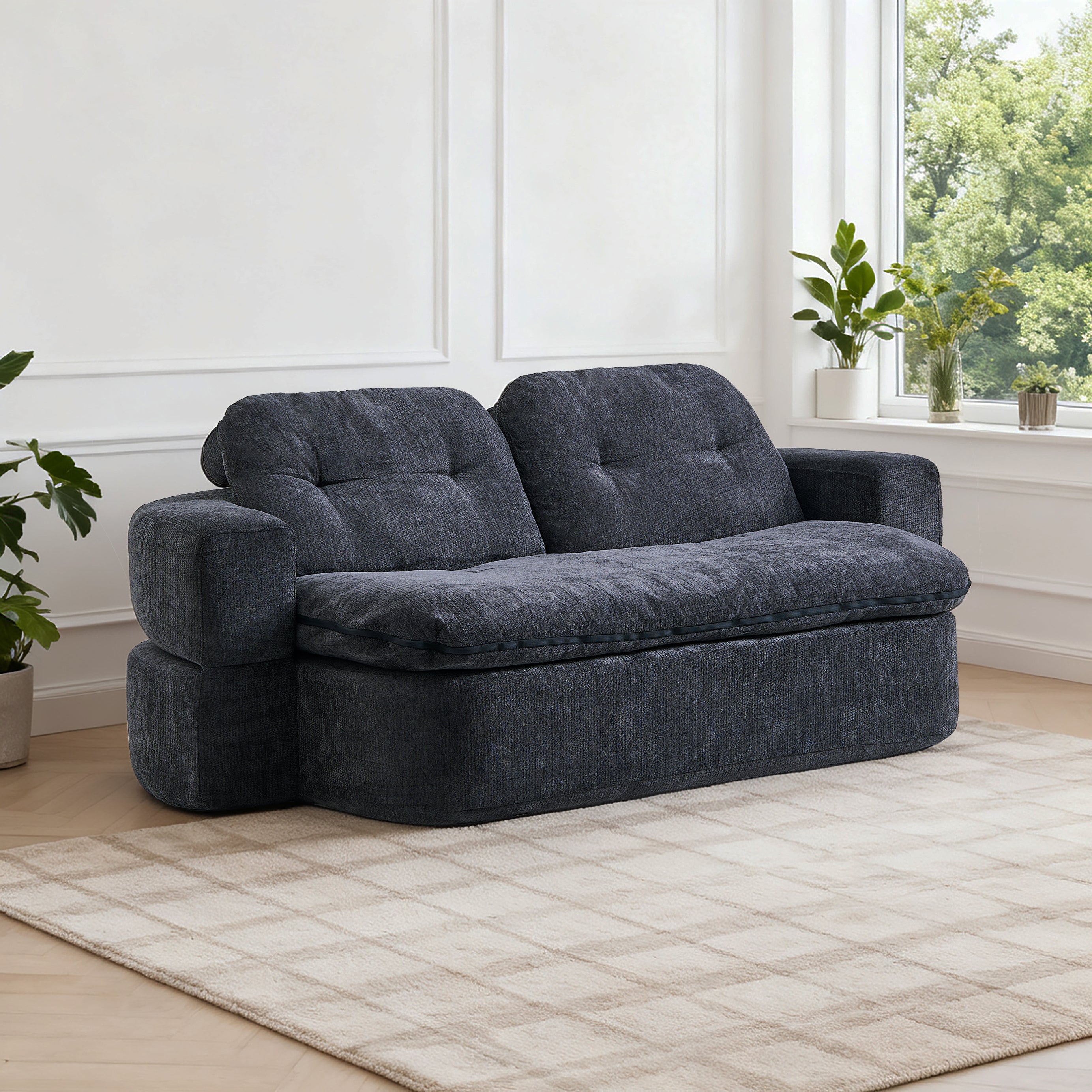 Convertible Floor Sofa Corduroy – Foam-Filled with 2 Pillows