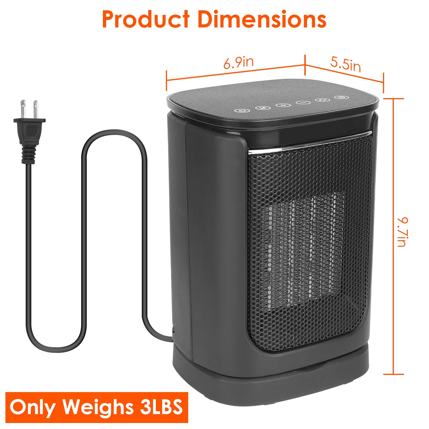 1500W Ceramic Electric Space Heater with Fan & Safety Tip-Off