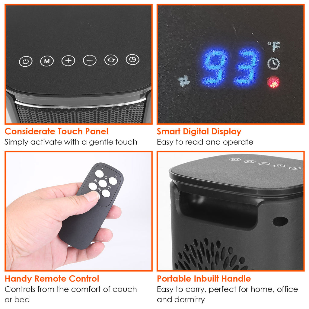 1500W Ceramic Electric Space Heater with Fan & Safety Tip-Off