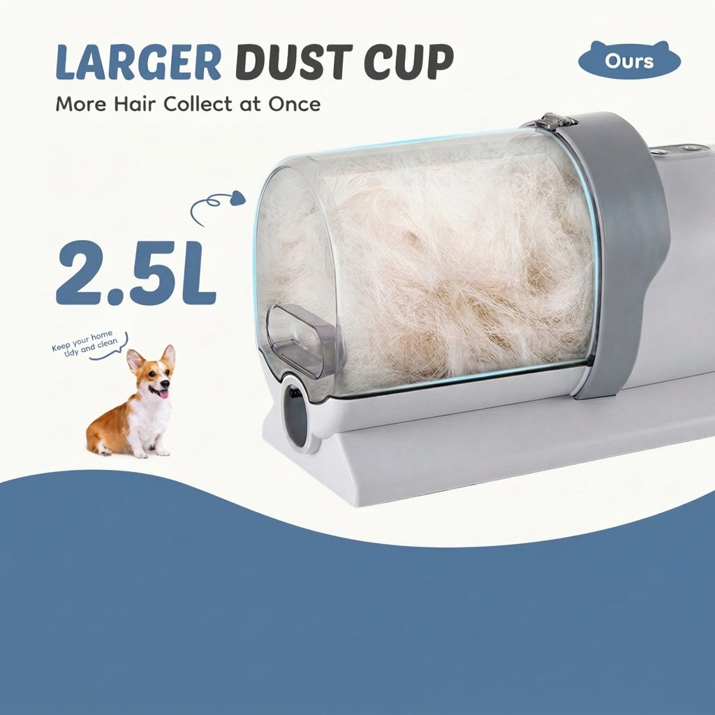 Clear 2.5L hair collection cup filled with pet hair