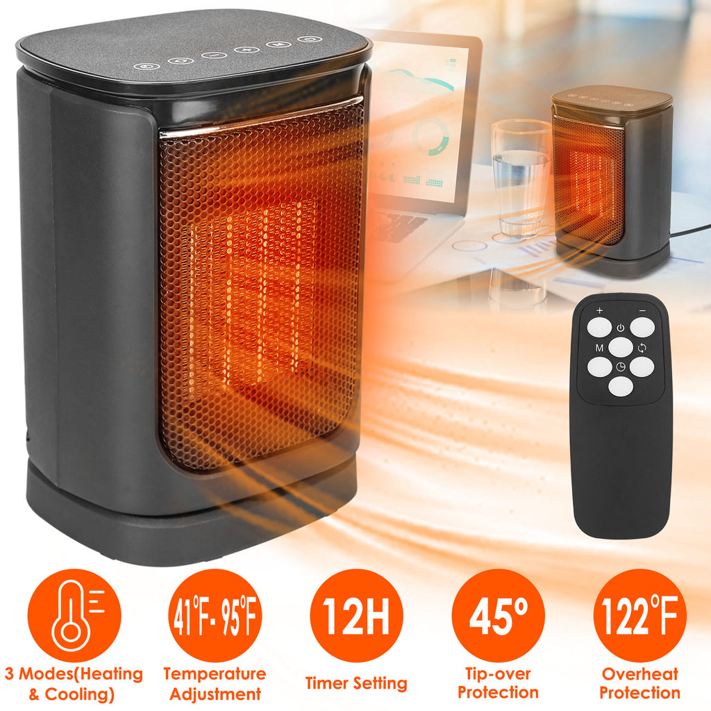 1500W Ceramic Electric Space Heater with Fan & Safety Tip-Off
