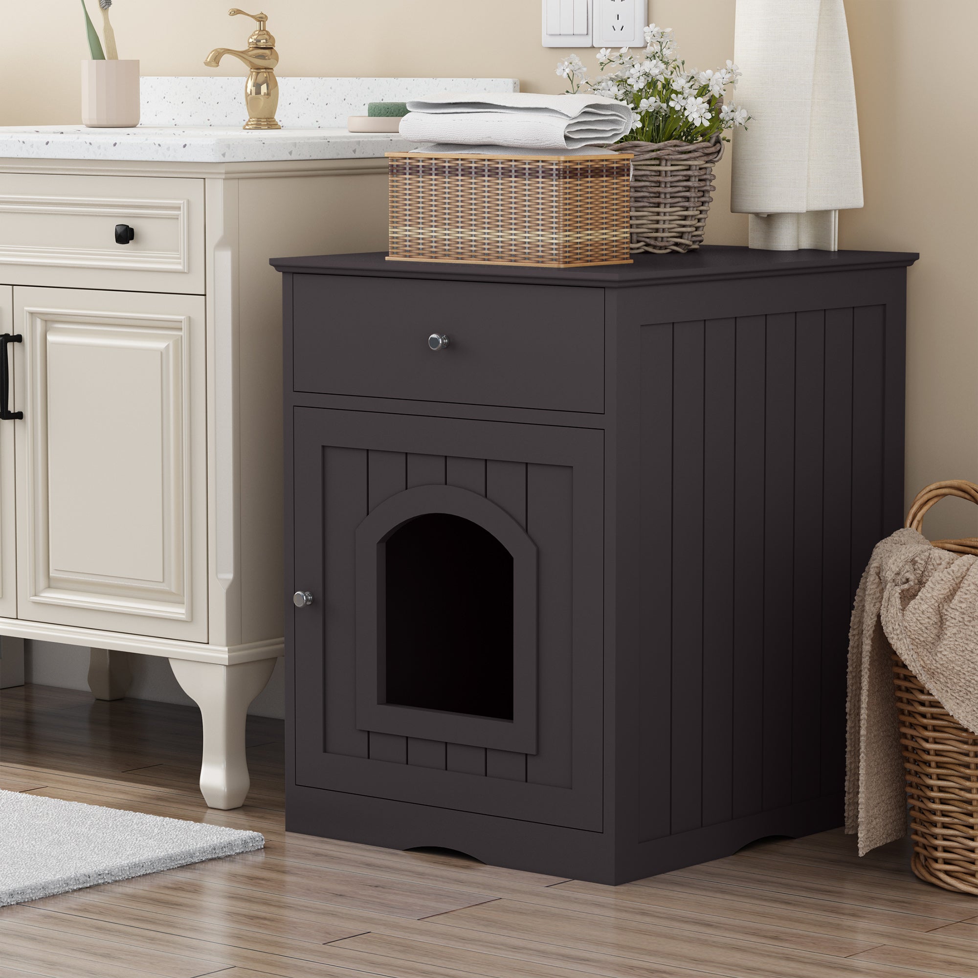 Wooden Pet House Cat Litter Box Enclosure