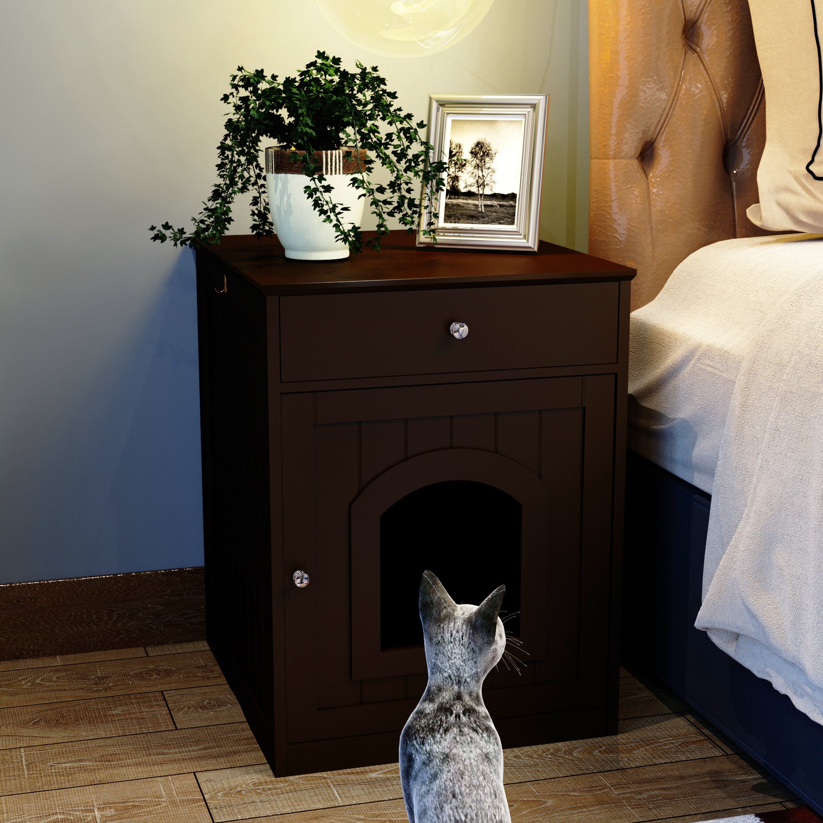 Wooden Pet House Cat Litter Box Enclosure