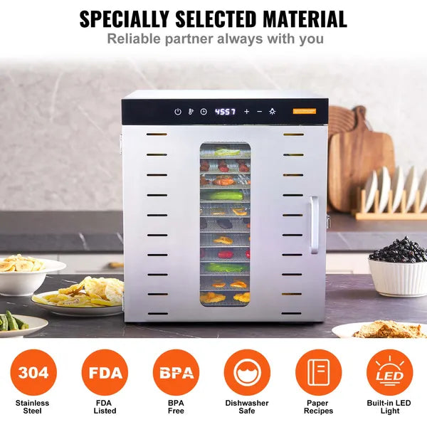 Food Dehydrator Machine, 10 Stainless Steel Trays, 1000W