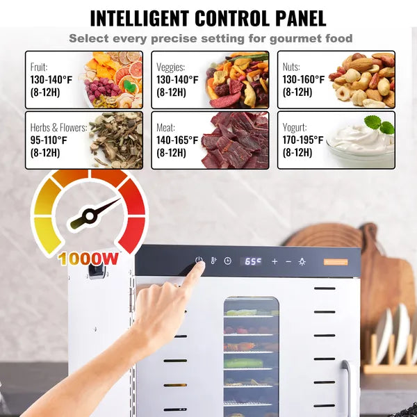 Food Dehydrator Machine, 10 Stainless Steel Trays, 1000W