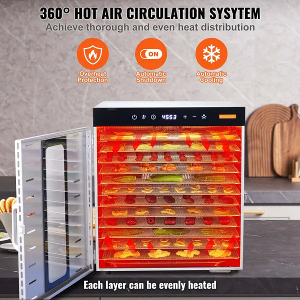 Food Dehydrator Machine, 10 Stainless Steel Trays, 1000W